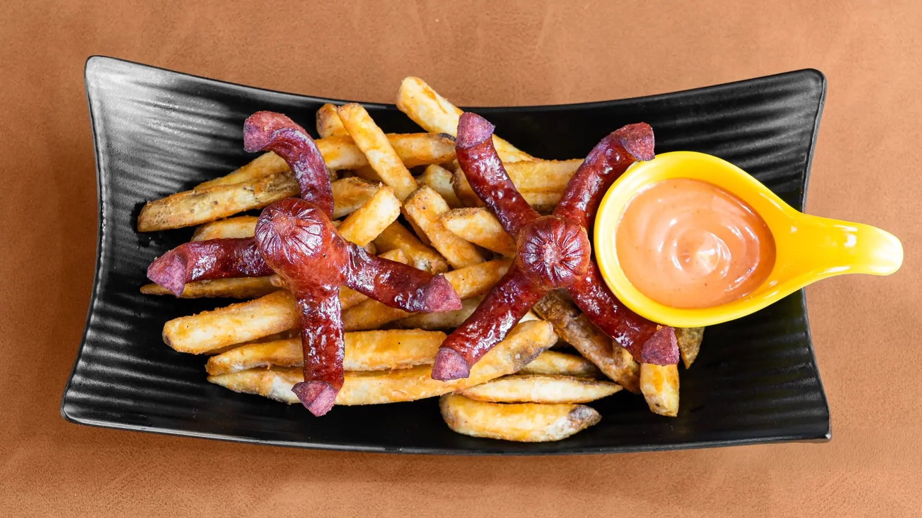 Octopus-cut hot dogs served with fries